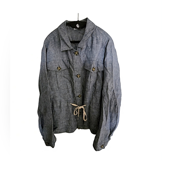 J. Jill Blazer Size XL Tie-Waist Linen Chambray Tie Waist Casual Button Up Top - Picture 6 of 13